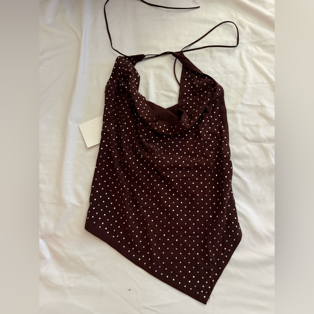 Zara Brown Rhinestone Top